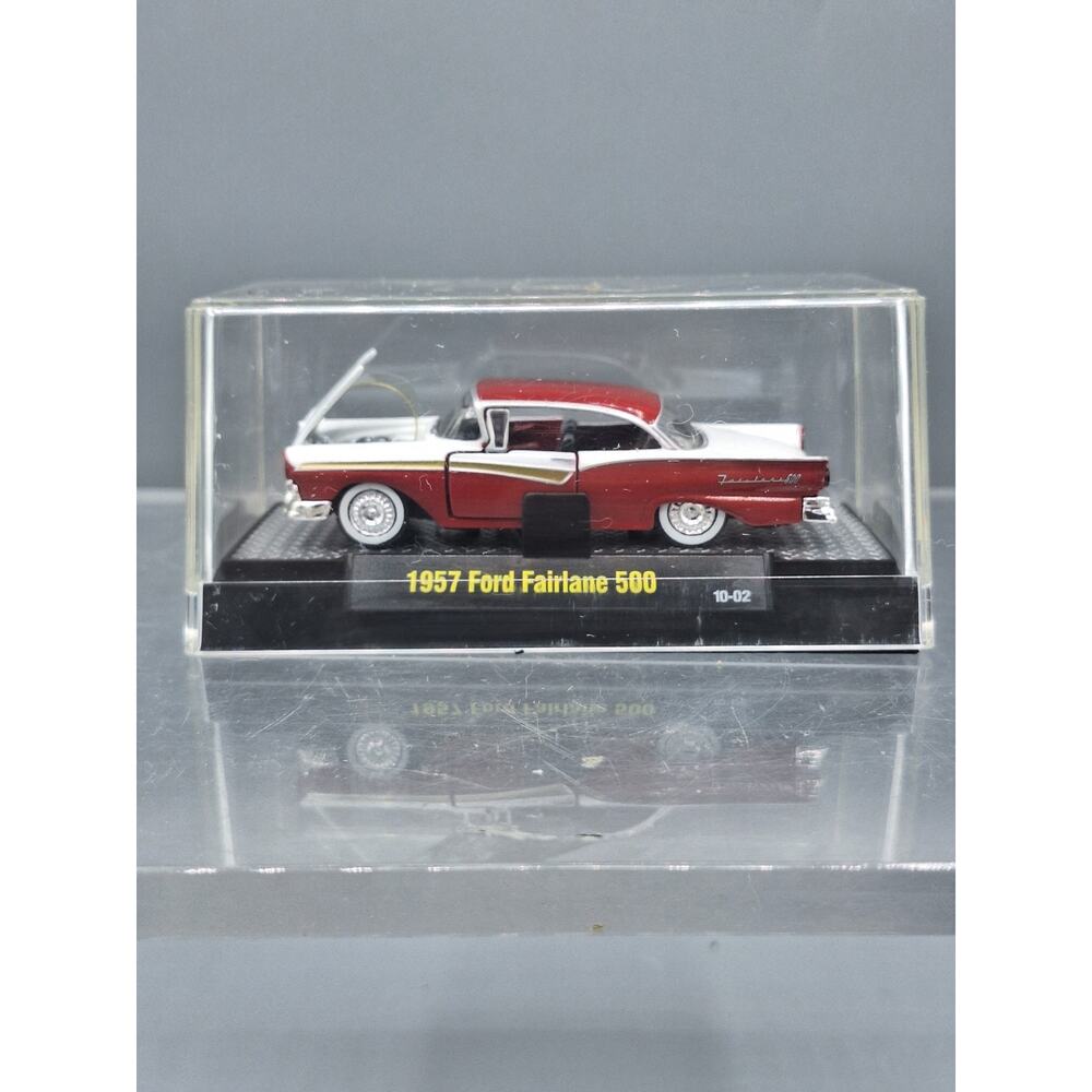 M2 Machines~1957 Ford Fairlane 500 10-02~1:64 Scale~Maroon And White~Display Cas
